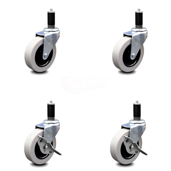 Service Caster 3 Inch Thermoplastic Wheel 1-1/4 Inch Expanding Stem Caster Set with 2 Brakes SCC-EX05S310-TPRS-114-2-SLB-2 - main